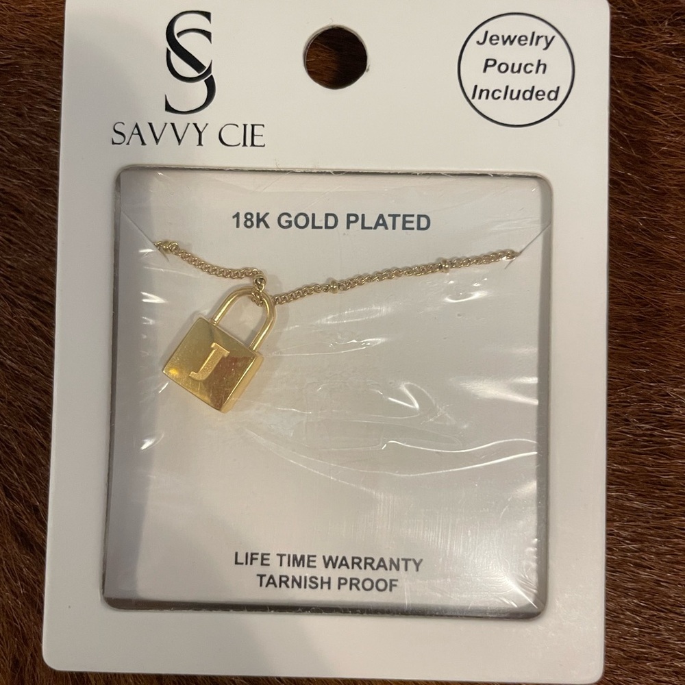 Savvy Cie 18K Gold Plated Initial Lock Necklace